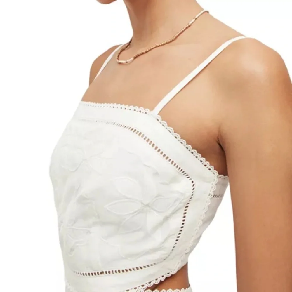 All Saints White Cotton Floral Print Mala Broderie Cut Out Sleeveless Maxi Dress - Picture 7 of 10